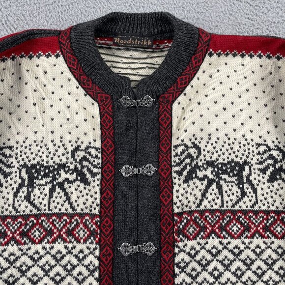 VTG Nordstrikk Cardigan Sweater Womens XL 100% Pure Wool Reindeer Norway - Picture 5 of 8